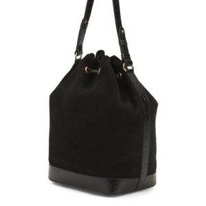 Isadora Black Suede Large Bucket Shoulder Bag Made In Italy New Sealed